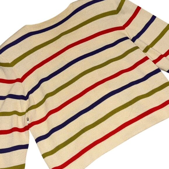 ST JOHN button up cream & colorful striped button up long sleeve cardigan sz 10 - Picture 4 of 7